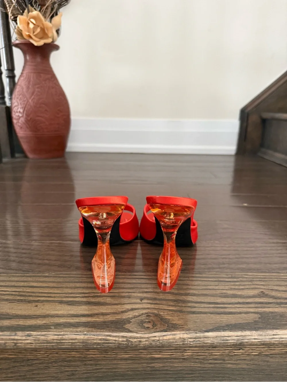 Zara Red Open-Toe Square Heel Mules - Picture 3 of 4